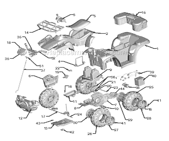 Page A Diagram and Parts List for N9731  Power Wheels Ride-On ATVs